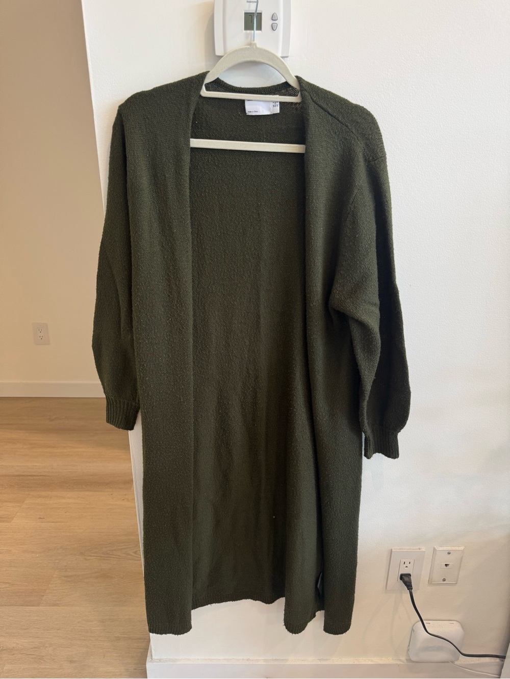 ASOS Long Line Open-Front Olive Green Knit Cardigan